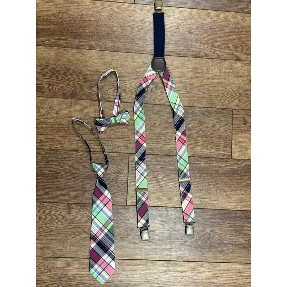 Dressed Up Gymboree Sz 6 And  Up Pink Plaid Suspenders Set Bow tie Tie Lot
